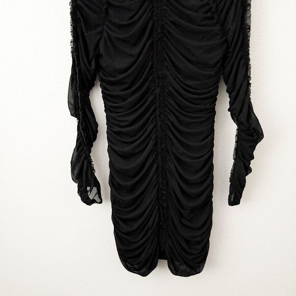 NBD x REVOLVE | Las Olas Long Sleeve Mini Dress Ruched Sheer Black Stretch | XL - Picture 5 of 12